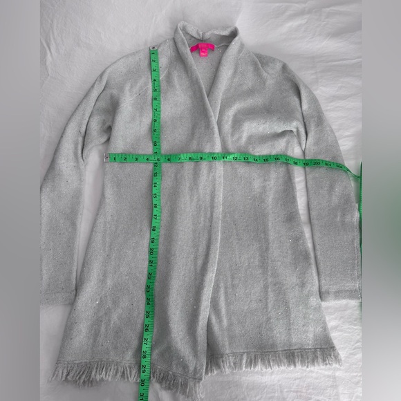 Lilly Pulitzer Tatum Sequin Open Front Cardigan SZ M Coconut Metallic - Picture 16 of 16